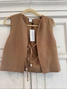 Christian Lacroix Tan Tie-Front Vest with Beaded Ties